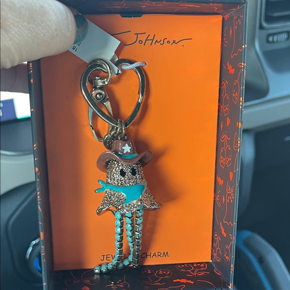 Betsey Johnson Gold and Blue Cowboy Ghost Keychain